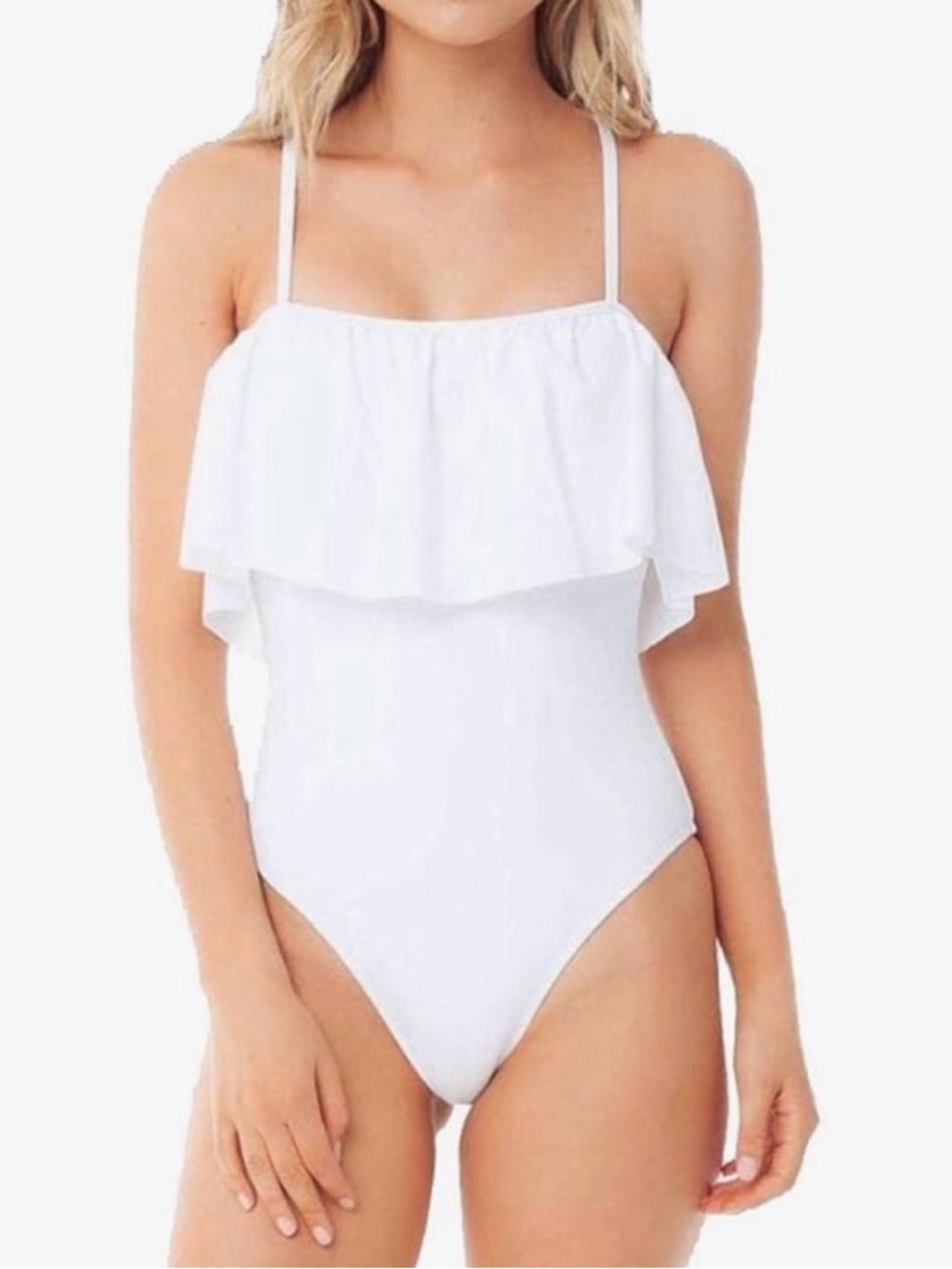 White Ruffle One-Piece Swimsuit - Classic Feminine Swimwear